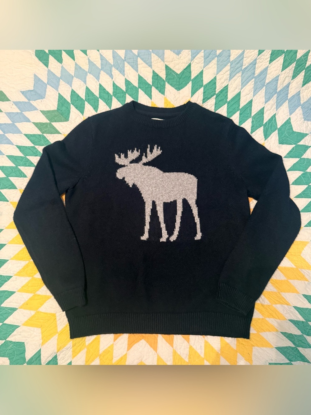 Iconic Abercrombie Kids Navy Moose Crewneck Sweater — Size 15/16
